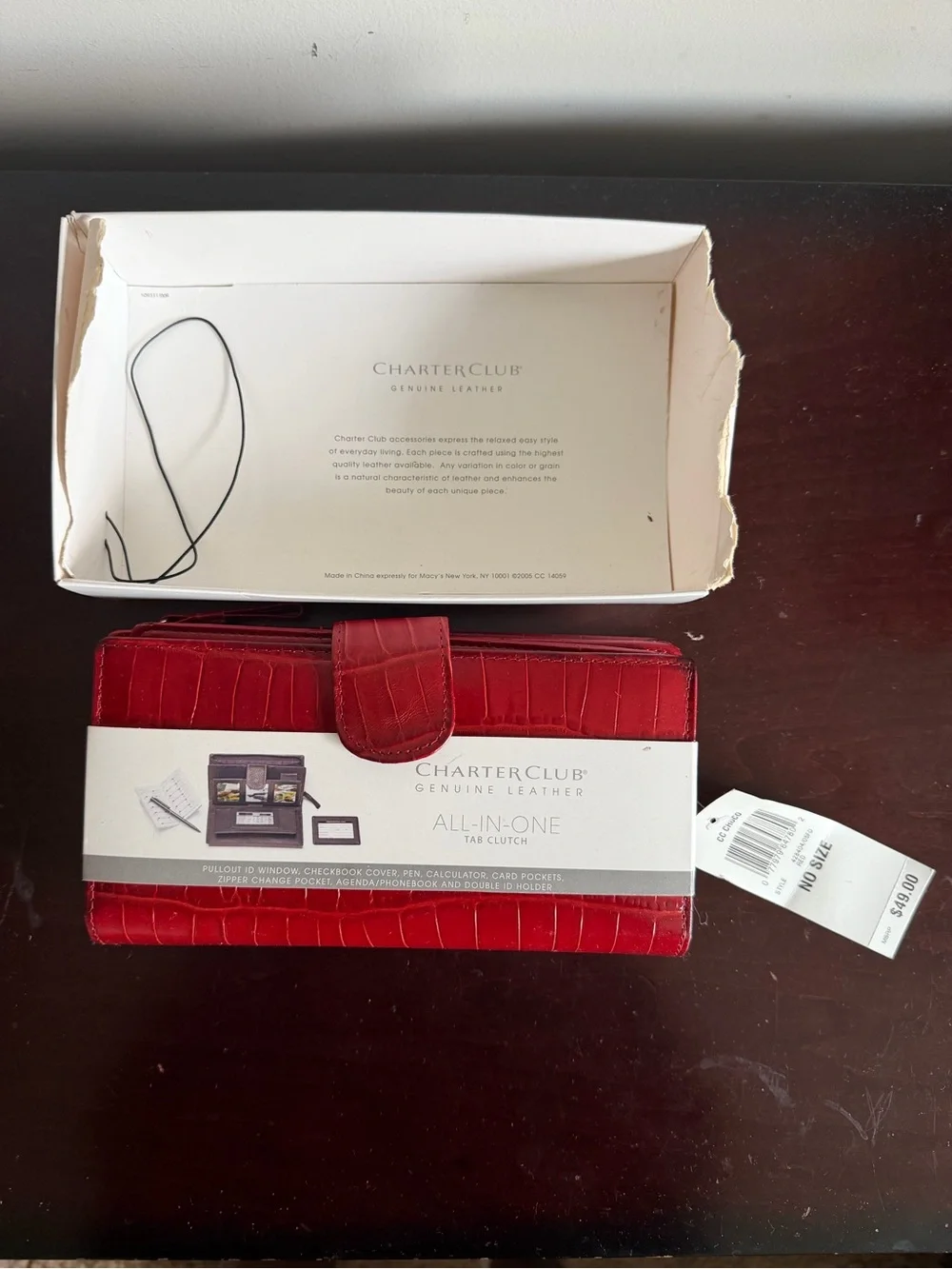 NWT-D Vintage Charter Club All-In-One Red Croc Leather Clutch Wallet READ Desc